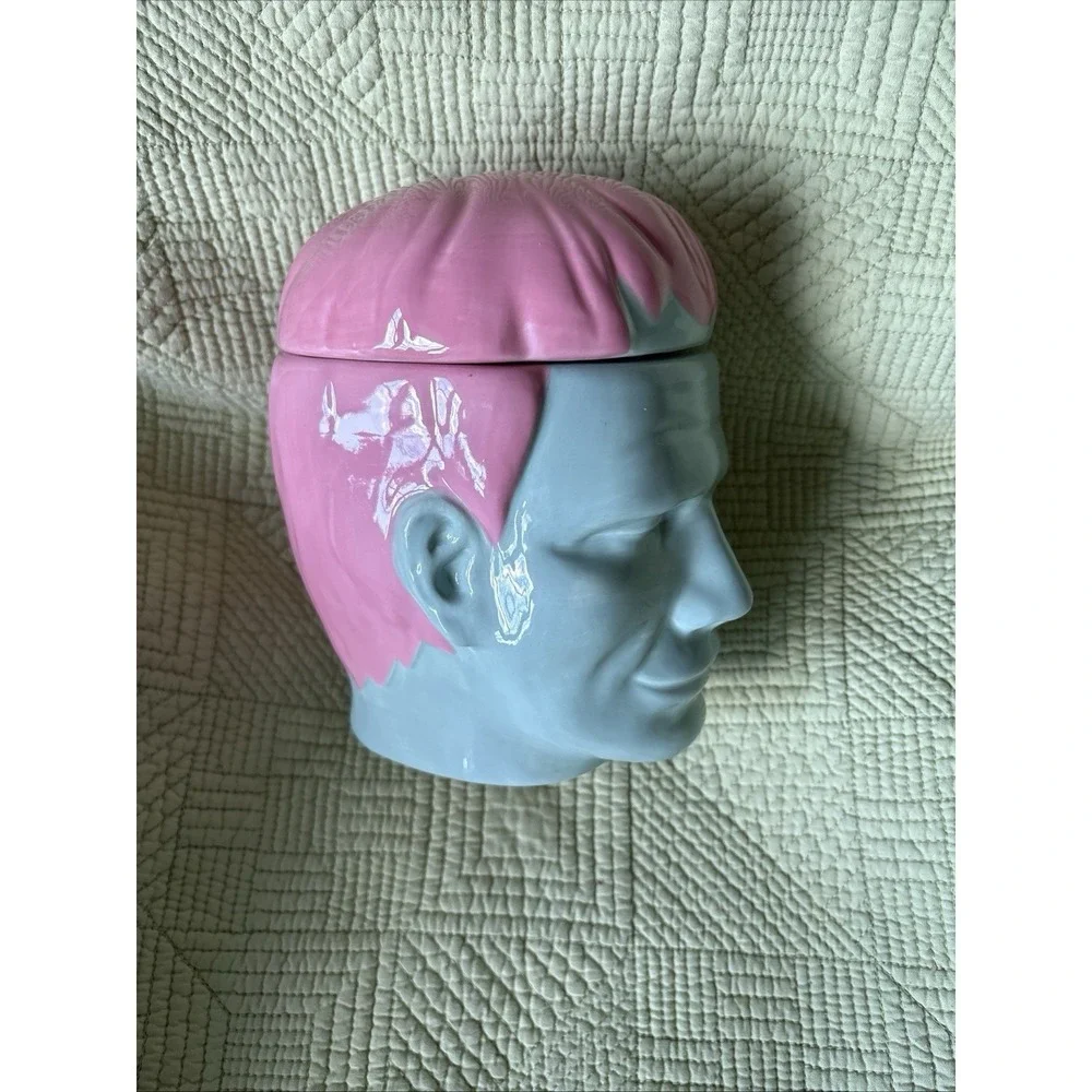 Frankenstein Monster Head Candy Jar Trinkets Pink Pastels Novelty Retro Repro